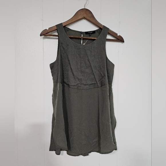Nwt MADEWELL Olive Green "Sunbask" Silk Layered Keyhole Back Pleat Tank Top - Picture 2 of 6